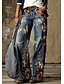 cheap Wide Leg &amp; High Waisted-Women&#039;s Jeans Bootcut Faux Denim Wide Leg Print Mid Waist Full Length flower number 6