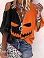 billiga Damblusar och skjortor-Dam Blus Skjorta Orange Pumpa Spöke Utklippt Fjärdedels blixtlås 3/4 ärm Halloween Helgen Streetwear Ledigt V-hals Normal S / 3D-tryck / Mönster