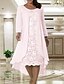 cheap Mother of the Bride Dresses-Two Piece A-Line Mother of the Bride Dress Plus Size Elegant Jewel Neck Tea Length Chiffon Lace Short Sleeve Jacket Dresses with Solid Color 2022