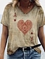 cheap Women&#039;s T-shirts-Women&#039;s T shirt Tee Brown Graphic Heart Print Short Sleeve Daily Weekend Basic Vintage V Neck Regular Painting S