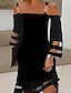 abordables robes unies-Femme robe noire Maille Patchwork Bretelles Fines Mini robe basique Sexy Anniversaire Rendez-vous Manches 3/4 Eté Printemps