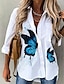 cheap Women&#039;s Blouses &amp; Shirts-Women&#039;s Blouse Shirt White Butterfly Button Pocket Long Sleeve Office Business Streetwear Casual Shirt Collar Regular Butterfly S / Print