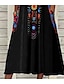 cheap Print Dresses-Women&#039;s Casual Dress Ethnic Dress Shift Dress Midi Dress Black Half Sleeve Floral Pocket Fall Spring Summer V Neck Vintage Birthday Daily Date 2023 S M L XL XXL 3XL