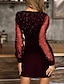 cheap Party Dresses-Women‘s Black Dress Wedding Guest Cocktail Dress Sexy V Neck Bodycon Patchwork Long Mesh Sleeve  Spring Summer