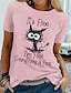 cheap Tees &amp; T Shirts-Women&#039;s T shirt Tee Funny Tee Shirt Green Pink Yellow Print Graphic Cat Casual Weekend Short Sleeve Round Neck Basic Cotton Regular I&#039;m Fine Everything Is Fine Cat Painting S
