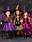 billiga Klänningar-Halloween Flickor 3D Lappverk Häxdräkt barn Klänningsset Klädesset Kortärmad Sommar Vår Höst Kostym Bomull Småbarn 2-8 år Cosplay-kostymer Normal