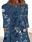 cheap Print Dresses-Women&#039;s Casual Dress Shift Dress Midi Dress Navy Blue 3/4 Length Sleeve Floral Ruched Summer Spring Round Neck Vacation 2023 S M L XL XXL 3XL 4XL 5XL