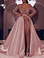 Χαμηλού Κόστους Βραδινά Φορέματα-Γραμμή Α Βραδινά φορέματα Φανταχτερό Φόρεμα Επίσημο Επισκέπτης γάμου Μακρύ Μακρυμάνικο Λαιμόκοψη V Με πούλιες με Φούστα 2024