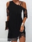 cheap Plain Dresses-Women&#039;s Lace Dress A Line Dress Mini Dress Black Short Sleeve Pure Color Contrast Lace Summer Spring Spaghetti Strap Modern 2023 S M L XL