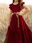 economico Vestiti per serate-Bambini Ragazze Abito Tinta unica Tinta unita Manica Corta Matrimonio Quotidiano Ferie Pizzo Arricciato Principessa Dolce Elastene Viscosa Maxi Abito a trapezio Estate 4-13 Anni Bianco Champagne Vino