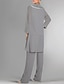 cheap Mother of the Bride Pantsuits-Jumpsuit / Pantsuit 3 Piece Mother of the Bride Dress Formal Wedding Guest Elegant Plus Size Scoop Neck Floor Length Chiffon Long Sleeve Wrap Included with Buttons Ruffles 2024