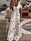 tanie Sukienki z nadrukiem-Damska sukienka typu swing maxi długa sukienka beżowy z krótkim rękawem kwiatowy zimny nadruk na ramionach jesień lato dekolt stylowy casual nowoczesny 2022 3xl