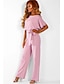 cheap Party Dresses-Jumpsuits Evening Gown Elegant Dress Wedding Guest Engagement Floor Length Short Sleeve Boat Neck Polyester with Strappy 2024