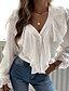 cheap Blouses &amp; Shirts-Women&#039;s Blouse Shirt White Black Ruffle Button Plain Daily Weekend Long Sleeve V Neck Streetwear Regular S