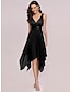 cheap Party Dresses-A-Line Cocktail Dresses Elegant Dress Wedding Guest Homecoming Asymmetrical Sleeveless V Neck Chiffon V Back with Pure Color Splicing 2024