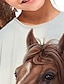 billige piges 3d t-shirts-Børn Pige T-shirt Langærmet 3D-udskrivning Hest Dyr Hvid Børn Toppe Efterår Vinter Aktiv Mode Daglig udendørs Regulær 3-12 år