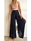 abordables pantalones de lino de algodón para mujer-Mujer Fresco Perneras anchas Bolsillos laterales Holgado Media cintura Longitud total Negro Verano