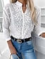 cheap Blouses &amp; Shirts-Women&#039;s Blouse Shirt White Floral Plain Daily Weekend Long Sleeve V Neck Streetwear Casual Cotton Regular Floral S