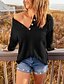 cheap Sweaters-Women&#039;s Pullover Sweater Jumper Crochet Knit Button Solid Color V Neck Stylish Casual Daily Holiday Fall Winter White Black M L XL / Long Sleeve / Going out / Loose