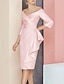 cheap Mother of the Bride Dresses-Sheath / Column Mother of the Bride Dress Wedding Guest Elegant Vintage Plus Size V Neck Knee Length Satin 3/4 Length Sleeve with Sash / Ribbon Ruching 2024