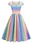 cheap Party Dresses-Women&#039;s Swing Dress Vintage Tea Dresses Midi Dress Rainbow Short Sleeve Rainbow Print Winter Fall Square Neck 1950s 2023 Style S M L XL XXL