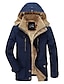 お買い得  メンズダウン＆パーカー-男性用 冬物コート フリースの上着 ウォーム 厚い アウトドア デイリーウェア 純色 アウターウェア 衣類 ブルー グリーン カーキ色