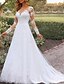 cheap Wedding Dresses-Open Back Formal Wedding Dresses A-Line Illusion Neck Long Sleeve Court Train Lace Bridal Gowns With Beading Appliques 2024