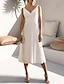 cheap Cocktail Dresses-A-Line White Cocktail Dresses Elegant Graduation Dress Formal Wedding Guest Tea Length Sleeveless V Neck Chiffon with Ruched Pure Color 2024