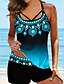cheap Tankinis-Women&#039;s Swimwear Tankini 2 Piece Plus Size Swimsuit Open Back Printing Floral Blue Rainbow Camisole Strap Bathing Suits New Vacation Fashion / Modern