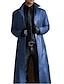 זול מעיל טרנץ&#039; לגברים-מעיל לגברים מעיל אבק מעור מלאכותי חורף ארוך מעיל רוח דש צבע אחיד מעיל ארוך דמוי עור מעיל חם