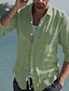 Недорогие Хлопковые льняные рубашки-Муж. Рубашка льняная рубашка Летняя рубашка Пляжная рубашка Черный Белый Розовый Длинный рукав Сплошной цвет Воротничок Весна лето Повседневные Гавайский Одежда Кнопка вниз