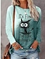 billiga T-shirts för damer-Dam Plusstorlekar T-shirt Grafisk Katt Färggradient Ledigt Helgen Mönster Rödbrun Långärmad Tecknat Rolig Rund hals I&#039;m Fine Höst vinter