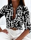 cheap Women&#039;s Blouses &amp; Shirts-Women&#039;s Shirt Blouse Graphic Letter Work Button Pocket Print Black Long Sleeve Streetwear Daily Casual Shirt Collar Fall &amp; Winter