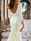 Χαμηλού Κόστους Νυφικά Φορέματα-Επίσημο Φορεματα για γαμο Τρομπέτα / Γοργόνα Λαιμόκοψη V Μακρυμάνικο Ουρά μέτριου μήκους Σατέν Νυφικά φορέματα Με Κρυστάλλινη λεπτομέρεια Χάντρες 2024