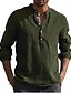 cheap Men&#039;s Casual Shirts-Men&#039;s Shirt Linen Shirt Maroon Shirt Solid Color V Neck White Black Gray Wine Army Green Long Sleeve Daily Vacation collared shirts Tops Streetwear Casual Chinoiserie