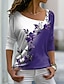cheap Women&#039;s T-shirts-Women&#039;s Plus Size T shirt Tee Floral Graphic Casual Weekend Pink Blue Purple Print Long Sleeve Daily V Neck Regular Fit Fall &amp; Winter