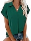 cheap Women&#039;s Blouses &amp; Shirts-Women&#039;s Blouse Shirt Green Blue Wine Plain Short Sleeve Office Business Streetwear Casual V Neck Regular S
