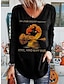 olcso Női pólók-Női Póló Tunika Fekete Medence Lóhere Szöveg Szellem Nyomtatott Hosszú ujj Halloween Alap V-alakú Szokványos Laza öltözet S