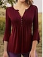 cheap Basic Women&#039;s Tops-Women&#039;s Shirt Blouse Pleated Holiday Weekend Streetwear Casual 3/4 Length Sleeve Shirt Collar Black