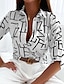 cheap Women&#039;s Blouses &amp; Shirts-Women&#039;s Shirt Blouse Graphic Letter Button Pocket Print Work Streetwear Daily Casual Long Sleeve Shirt Collar Black Fall &amp; Winter