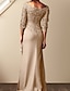 cheap Mother of the Bride Dresses-Sheath / Column Mother of the Bride Dress Elegant Bateau Neck Floor Length Chiffon Lace 3/4 Length Sleeve with Lace 2022