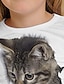 abordables camisetas 3d de niña-Niños Chica Camiseta Manga Larga Impresión 3D Animal Gato Blanco Negro Gris Niños Tops Otoño Invierno Activo Deportes Moda Exterior Diario Interior Ajuste regular 3-12 años