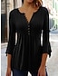 cheap Basic Women&#039;s Tops-Women&#039;s Shirt Blouse Pleated Holiday Weekend Streetwear Casual 3/4 Length Sleeve Shirt Collar Black