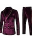 cheap Suits-Black Burgundy Men&#039;s Velvet Party Prom Suits Gold-Trimmed Dress Suit Solid Colored 2 Piece Tailored Fit Double Breasted Four-buttons 2024