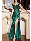 cheap Evening Dresses-Mermaid / Trumpet Evening Gown Sexy Dress Formal Floor Length Sleeveless V Neck Charmeuse with Slit Appliques 2022