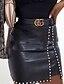 cheap Women&#039;s Skirts-Women&#039;s Skirt Work Skirts Mini PU Leather Brown Black Skirts Autumn / Fall Rivet Without Lining Streetwear Carnival Homecoming S M L