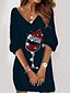 Χαμηλού Κόστους εμπριμέ φούτερ &amp; φορέματα με κουκούλα-Γυναικεία Φόρεμα φούτερ Φόρεμα ριχτό Φόρεμα ιδρώτα Μίνι φόρεμα Ασημί Μαύρο Πράσινο του τριφυλλιού 3/4 Μήκος Μανικιού Χιονονιφάδα Στάμπα Φθινόπωρο Χειμώνας Λαιμόκοψη V Βασικό Χριστούγεννα Διακοπές