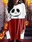 olcso Női pólók-Női Tunika Fekete Fehér Bor Kockás Színes Zseb Nyomtatott Hosszú ujj Halloween Hétvége Kerek Hosszú Absztrakt Festmény S