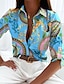 cheap Women&#039;s Blouses &amp; Shirts-Women&#039;s Shirt Boho Shirt Blouse Floral Striped Letter Button Pocket Print Vintage Streetwear Casual Long Sleeve Shirt Collar Black Spring Fall