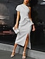 cheap Cocktail Dresses-Sheath / Column Cocktail Dresses Elegant Dress Wedding Guest WorkWear Ankle Length Short Sleeve One Shoulder Stretch Fabric with Bow(s) Slit 2024